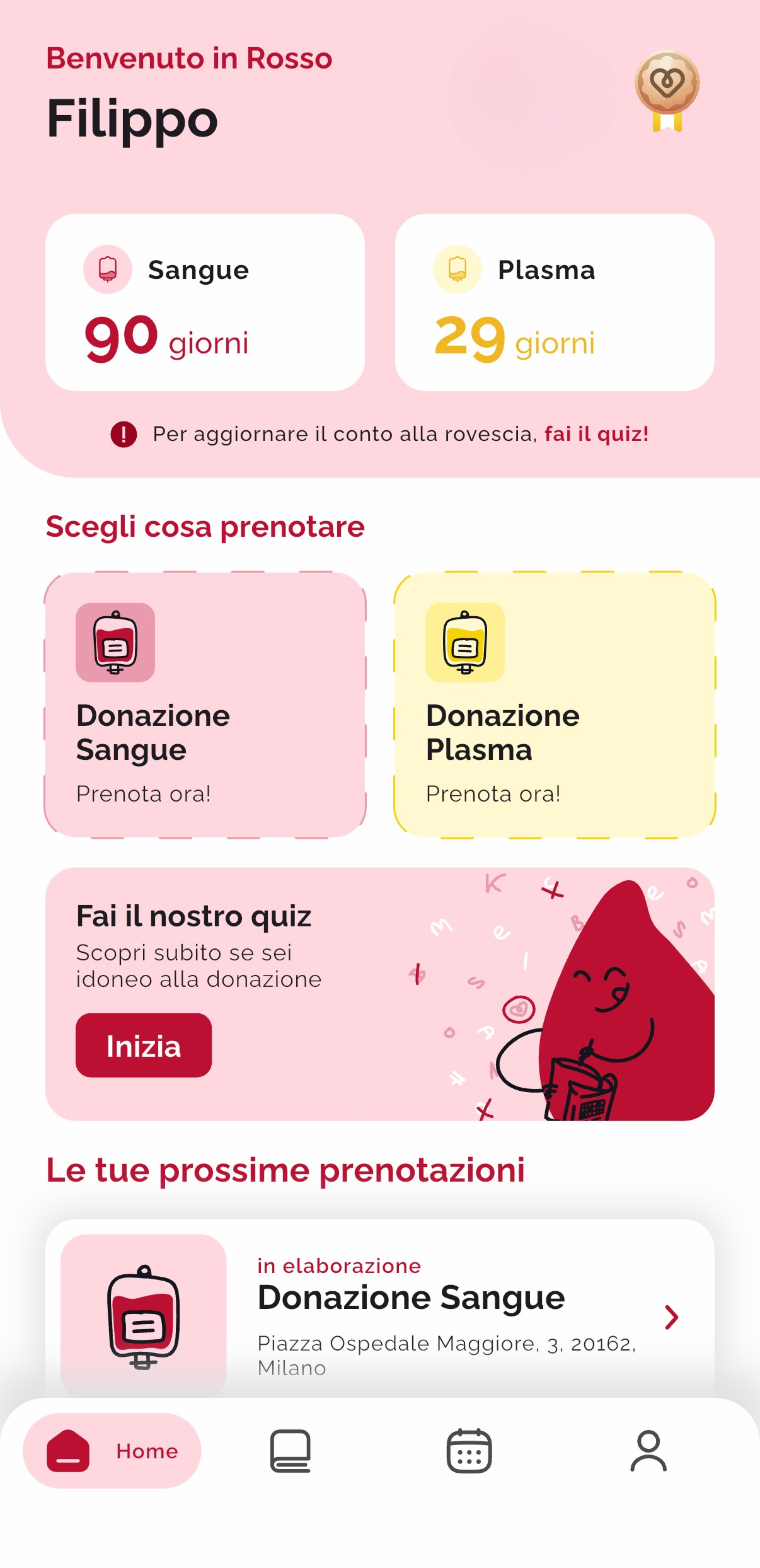 App Rosso — schermata home